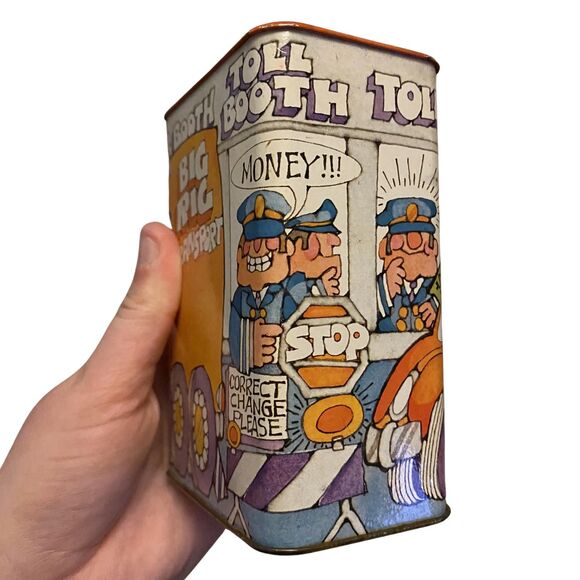 Vintage Hallmark Toll Booth Tin Bank, 70s Toll Booth Operator Graphics Coin Bank - Picture 5 of 9